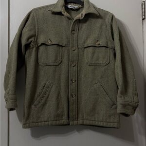 Woolrich Olive Herringbone Button-Up Field Jacket